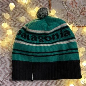 PATAGONIA Green and Navy Blue Powder Town Beanie